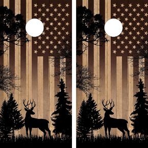 Waterproof & Non-Fading: Pair of Cornhole Board Wraps- Decals ONLY- SCENIC DEER & USA FLAG - Laminated - Easy to Apply in Saudi Arabia