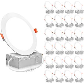 12 Pack Canless Recessed Lighting 6 Inch LED Recessed Light, Can Lights for Ceiling 6 Inch with Junction Box, 6000K Daylight, 12W 110W Eqv, 1050lm Bright Can Lights for New Construction and Remodel ﻿