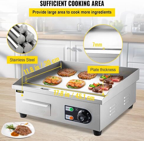 VEVOR 30" Commercial Electric Griddle 3000W Electric Countertop Griddle Non-Stick Restaurant 110V Teppanyaki Flat Top Grill Stainless Steel Adjustable Temperature Control 122°F-572°F (NO PLUG) in Kuwait