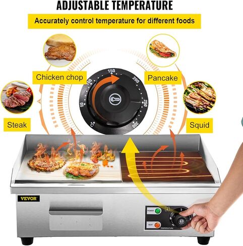 VEVOR 30" Commercial Electric Griddle 3000W Electric Countertop Griddle Non-Stick Restaurant 110V Teppanyaki Flat Top Grill Stainless Steel Adjustable Temperature Control 122°F-572°F (NO PLUG) in Kuwait