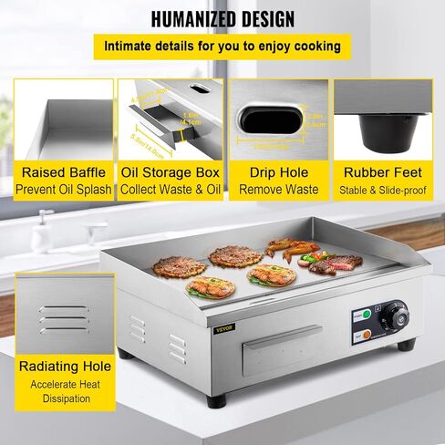 VEVOR 30" Commercial Electric Griddle 3000W Electric Countertop Griddle Non-Stick Restaurant 110V Teppanyaki Flat Top Grill Stainless Steel Adjustable Temperature Control 122°F-572°F (NO PLUG) in Kuwait