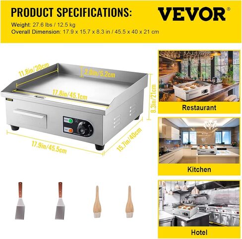VEVOR 30" Commercial Electric Griddle 3000W Electric Countertop Griddle Non-Stick Restaurant 110V Teppanyaki Flat Top Grill Stainless Steel Adjustable Temperature Control 122°F-572°F (NO PLUG) in Kuwait