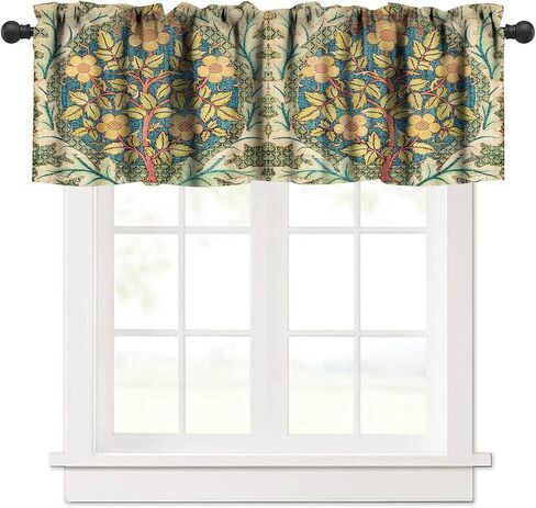 William Morris Bohemia Plant Art Curtain Valance, Floral Patterns Vintage Floral Patterns Window Valance, for Bedroom Living Room Cafe Bathroom 1 Panels W54xL18in in Saudi Arabia