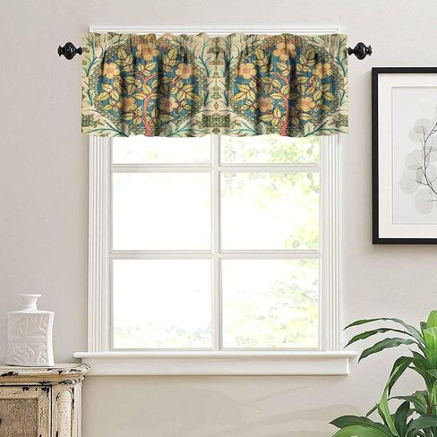 William Morris Bohemia Plant Art Curtain Valance, Floral Patterns Vintage Floral Patterns Window Valance, for Bedroom Living Room Cafe Bathroom 1 Panels W54xL18in in Saudi Arabia