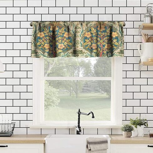 William Morris Bohemia Plant Art Curtain Valance, Floral Patterns Vintage Floral Patterns Window Valance, for Bedroom Living Room Cafe Bathroom 1 Panels W54xL18in in Saudi Arabia