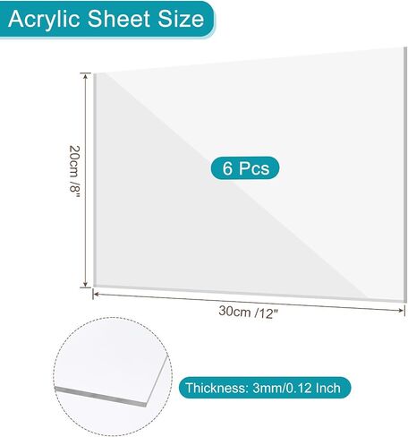 MECCANIXITY Acrylic Sheet, 12 Inch x 8 Inch PMMA Clear Crystal Acrylic Sheets for Art Design, Photo Frame, DIY Display Projects Pack of 6 in Saudi Arabia