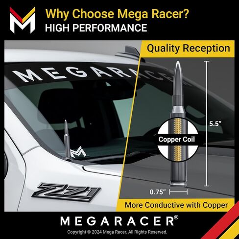 Mega Racer Metallic Gray Antenna for Truck - 1999-2024 Chevrolet Silverado GMC Sierra Truck Antenna, 5.5" Short Car Antenna Replacement, Chevy Silverado 1500 Accessories, GMC Truck Accessories in Saudi Arabia