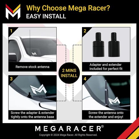 Mega Racer Metallic Gray Antenna for Truck - 1999-2024 Chevrolet Silverado GMC Sierra Truck Antenna, 5.5" Short Car Antenna Replacement, Chevy Silverado 1500 Accessories, GMC Truck Accessories in Saudi Arabia