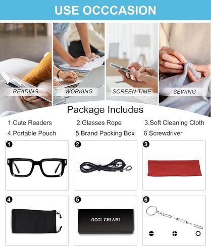 OCCI CHIARI Stylish Reading Glasses Women Retro Square Readers 1.0 1.25 1.50 1.75 2.0 2.25 2.50 2.75 3.0 3.5 in Saudi Arabia