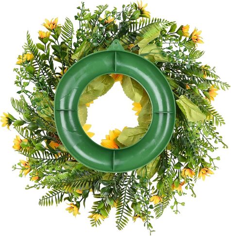 إكليل عباد الشمس الاصطناعي من Lvydec - إكليل زهور مزخرف مقاس 15 بوصة مع عباد الشمس الأصفر والأوراق الخضراء لديكور الجدار الداخلي للباب الأمامي in Kuwait