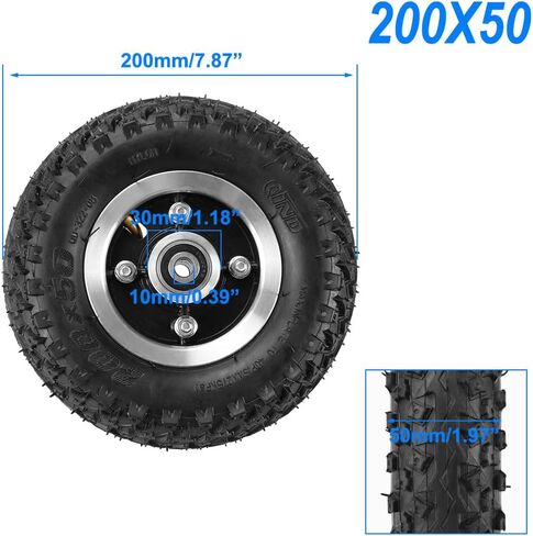 200x50 Electric Scooter Tire 8"x2" Pneumatic Wheel 8in Inflation Tyre Air Tire & 10mm Bearing Alloy Hub for Mountain Scooter and Mountain Skateboard Off-road Tire in Kuwait