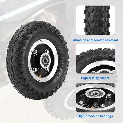 200x50 Electric Scooter Tire 8"x2" Pneumatic Wheel 8in Inflation Tyre Air Tire & 10mm Bearing Alloy Hub for Mountain Scooter and Mountain Skateboard Off-road Tire in Kuwait