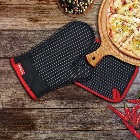 Oven Mitts and Pot Holders Set, Heat Resistant Oven Mitts Gloves Set Hot Pads for Kitchen Cooking Grill, Pure Cotton and Terrycloth Lining, Heavy Duty Thick Gloves Black, 4-Piece Set, by Coziselect in Saudi Arabia