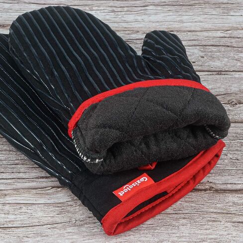 Oven Mitts and Pot Holders Set, Heat Resistant Oven Mitts Gloves Set Hot Pads for Kitchen Cooking Grill, Pure Cotton and Terrycloth Lining, Heavy Duty Thick Gloves Black, 4-Piece Set, by Coziselect in Saudi Arabia