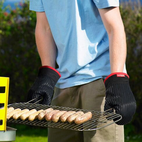 Oven Mitts and Pot Holders Set, Heat Resistant Oven Mitts Gloves Set Hot Pads for Kitchen Cooking Grill, Pure Cotton and Terrycloth Lining, Heavy Duty Thick Gloves Black, 4-Piece Set, by Coziselect in Saudi Arabia