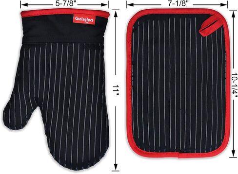 Oven Mitts and Pot Holders Set, Heat Resistant Oven Mitts Gloves Set Hot Pads for Kitchen Cooking Grill, Pure Cotton and Terrycloth Lining, Heavy Duty Thick Gloves Black, 4-Piece Set, by Coziselect in Saudi Arabia