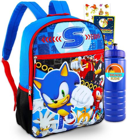 مجموعة حقيبة ظهر Nintendo Sonic the Hedgehog - حزمة حقيبة ظهر Sonic مقاس 16 بوصة تتميز بذيول ومفاصل وملصقات Shadow Plus وزجاجة مياه والمزيد | حقيبة ظهر Sonic and Friends للأولاد والبنات والأطفال in Saudi Arabia