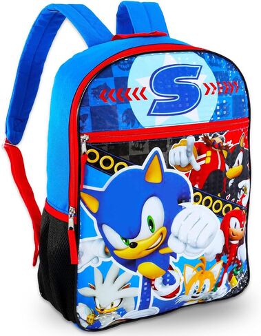 مجموعة حقيبة ظهر Nintendo Sonic the Hedgehog - حزمة حقيبة ظهر Sonic مقاس 16 بوصة تتميز بذيول ومفاصل وملصقات Shadow Plus وزجاجة مياه والمزيد | حقيبة ظهر Sonic and Friends للأولاد والبنات والأطفال in Saudi Arabia