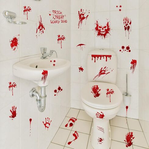 ملصقات نافذة ديكورات الهالوين من amaxiu، 95 قطعة/9 ورقات للهالوين بصمة بصمة دموية للهالوين ملصقات جدارية رعب بصمة بصمة قدم مخيفة لديكور المنزل لحفلات الهالوين in Kuwait