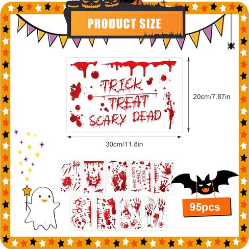 ملصقات نافذة ديكورات الهالوين من amaxiu، 95 قطعة/9 ورقات للهالوين بصمة بصمة دموية للهالوين ملصقات جدارية رعب بصمة بصمة قدم مخيفة لديكور المنزل لحفلات الهالوين in Kuwait