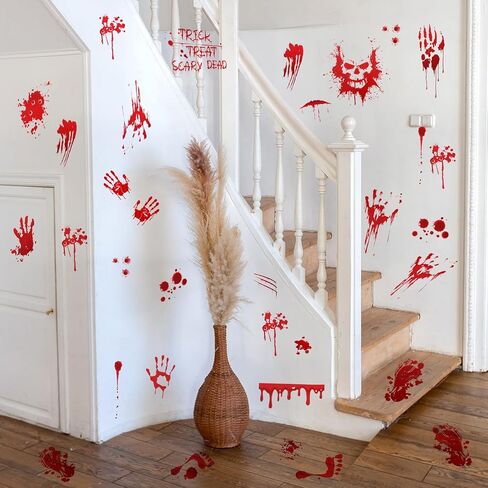 ملصقات نافذة ديكورات الهالوين من amaxiu، 95 قطعة/9 ورقات للهالوين بصمة بصمة دموية للهالوين ملصقات جدارية رعب بصمة بصمة قدم مخيفة لديكور المنزل لحفلات الهالوين in Kuwait