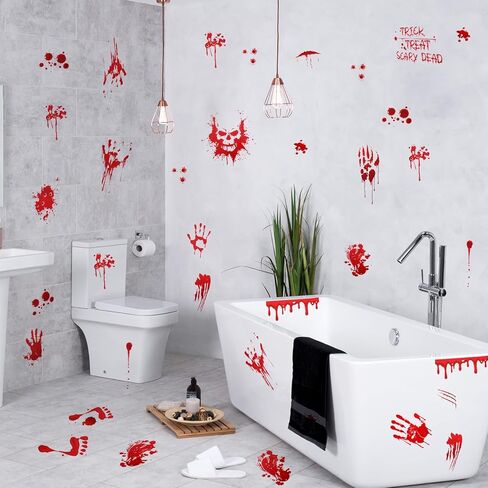 ملصقات نافذة ديكورات الهالوين من amaxiu، 95 قطعة/9 ورقات للهالوين بصمة بصمة دموية للهالوين ملصقات جدارية رعب بصمة بصمة قدم مخيفة لديكور المنزل لحفلات الهالوين in Kuwait