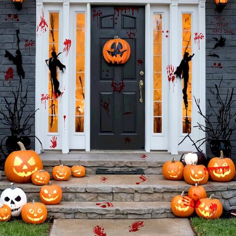 ملصقات نافذة ديكورات الهالوين من amaxiu، 95 قطعة/9 ورقات للهالوين بصمة بصمة دموية للهالوين ملصقات جدارية رعب بصمة بصمة قدم مخيفة لديكور المنزل لحفلات الهالوين in Kuwait