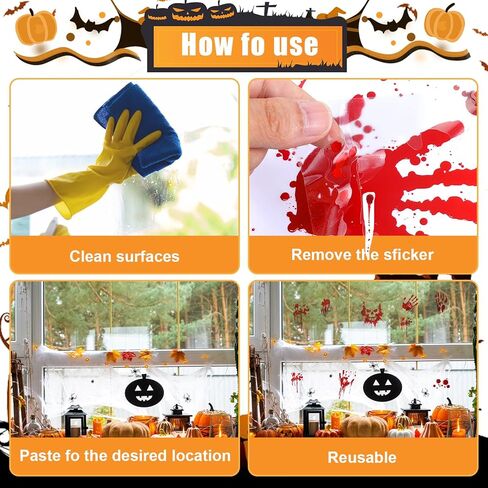 ملصقات نافذة ديكورات الهالوين من amaxiu، 95 قطعة/9 ورقات للهالوين بصمة بصمة دموية للهالوين ملصقات جدارية رعب بصمة بصمة قدم مخيفة لديكور المنزل لحفلات الهالوين in Kuwait
