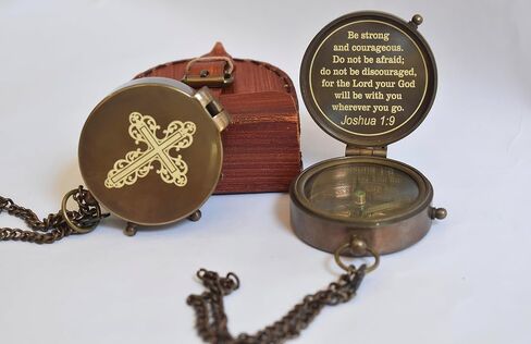 Be Strong and Courageous Do Not Be Afraid Antique Nautical Vintage Directional Magnetic Compass with Famous Scripture Quote Engraved Baptism Gifts with Leather Case for Loved Ones, Son, Father, Love, in Saudi Arabia