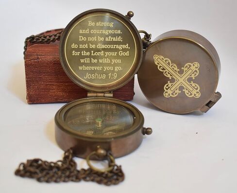 Be Strong and Courageous Do Not Be Afraid Antique Nautical Vintage Directional Magnetic Compass with Famous Scripture Quote Engraved Baptism Gifts with Leather Case for Loved Ones, Son, Father, Love, in Saudi Arabia