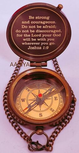Be Strong and Courageous Do Not Be Afraid Antique Nautical Vintage Directional Magnetic Compass with Famous Scripture Quote Engraved Baptism Gifts with Leather Case for Loved Ones, Son, Father, Love, in Saudi Arabia