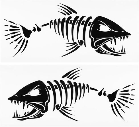 LIXADA Fish Teeth Mouth Stickers Skeleton Fish Stickers Fishing Boat Canoe Kayak Graphics Accessories 2 pcs in Saudi Arabia