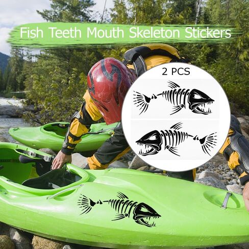 LIXADA Fish Teeth Mouth Stickers Skeleton Fish Stickers Fishing Boat Canoe Kayak Graphics Accessories 2 pcs in Saudi Arabia
