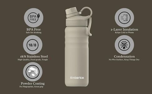 EmberIce double wall Insulated Stainless Steel Water Bottle with Straw, Lid, 12hr Hot and 24hr Cold Drinks, 24 oz (Caledon, 24 oz) in Saudi Arabia