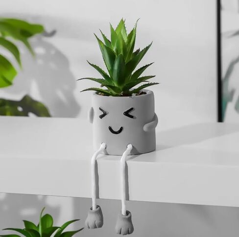 2 pcs Small Artificial Succulent Plants in Cement Pot with Hanging Legs, Mini Fake Plants Potted Succulents with Emotional Cement Pots, Faux Succulent for Home Decor, Office, Bathroom, Shelf in Saudi Arabia