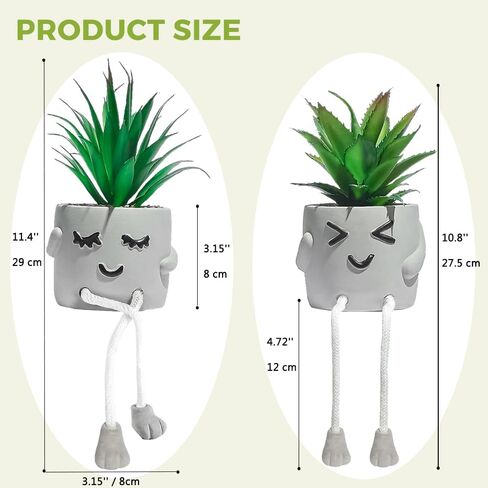 2 pcs Small Artificial Succulent Plants in Cement Pot with Hanging Legs, Mini Fake Plants Potted Succulents with Emotional Cement Pots, Faux Succulent for Home Decor, Office, Bathroom, Shelf in Saudi Arabia