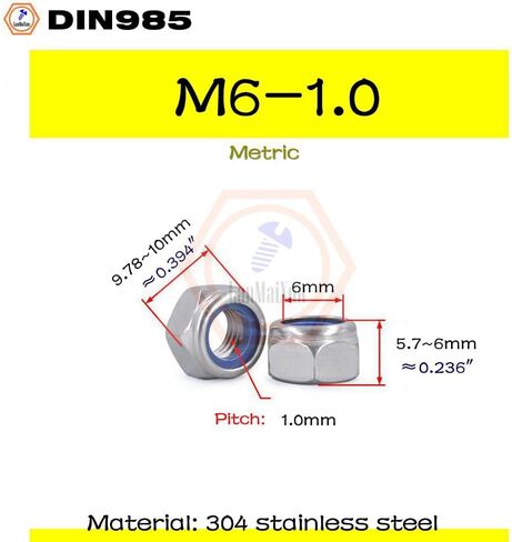 50pcs M2.5-0.45 304 stainless steel metric hex lock nuts nylon locking nuts DIN985 in Saudi Arabia