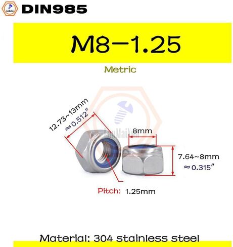 50pcs M2.5-0.45 304 stainless steel metric hex lock nuts nylon locking nuts DIN985 in Saudi Arabia