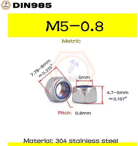 50pcs M2.5-0.45 304 stainless steel metric hex lock nuts nylon locking nuts DIN985 in Saudi Arabia