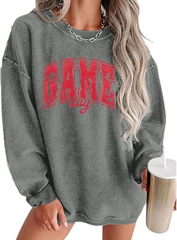MAXIMGR سويت شيرت نسائي ليوم اللعبة لكرة القدم، سويت شيرت مضحك ليوم الأحد لكرة القدم لموسم كرة القدم بأكمام طويلة in Kuwait