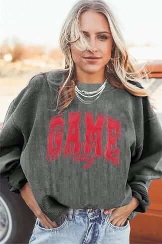 MAXIMGR سويت شيرت نسائي ليوم اللعبة لكرة القدم، سويت شيرت مضحك ليوم الأحد لكرة القدم لموسم كرة القدم بأكمام طويلة in Kuwait