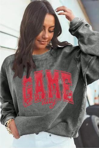 MAXIMGR سويت شيرت نسائي ليوم اللعبة لكرة القدم، سويت شيرت مضحك ليوم الأحد لكرة القدم لموسم كرة القدم بأكمام طويلة in Kuwait