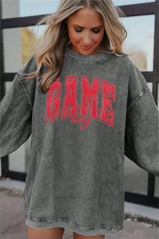 MAXIMGR سويت شيرت نسائي ليوم اللعبة لكرة القدم، سويت شيرت مضحك ليوم الأحد لكرة القدم لموسم كرة القدم بأكمام طويلة in Kuwait