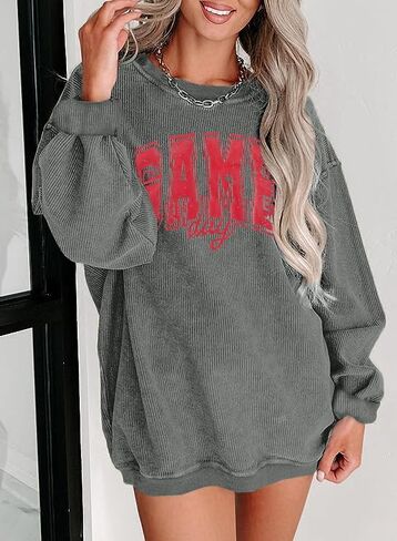 MAXIMGR سويت شيرت نسائي ليوم اللعبة لكرة القدم، سويت شيرت مضحك ليوم الأحد لكرة القدم لموسم كرة القدم بأكمام طويلة in Kuwait