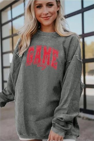 MAXIMGR سويت شيرت نسائي ليوم اللعبة لكرة القدم، سويت شيرت مضحك ليوم الأحد لكرة القدم لموسم كرة القدم بأكمام طويلة in Kuwait