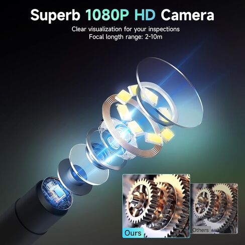 كاميرا المنظار مع الضوء، Moman EOM1 Borescope مع 8 مصابيح LED قابلة للتعديل 9.84 قدم كابل ثعبان شبه صلب IP67 مقاوم للماء، كاميرا فحص الأنابيب 3 محولات لهاتف iPhone iPad iOS Android in Kuwait