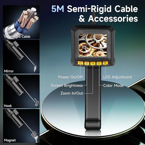 كاميرا المنظار مع الضوء، Moman EOM1 Borescope مع 8 مصابيح LED قابلة للتعديل 9.84 قدم كابل ثعبان شبه صلب IP67 مقاوم للماء، كاميرا فحص الأنابيب 3 محولات لهاتف iPhone iPad iOS Android in Kuwait