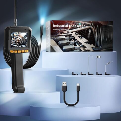 كاميرا المنظار مع الضوء، Moman EOM1 Borescope مع 8 مصابيح LED قابلة للتعديل 9.84 قدم كابل ثعبان شبه صلب IP67 مقاوم للماء، كاميرا فحص الأنابيب 3 محولات لهاتف iPhone iPad iOS Android in Kuwait