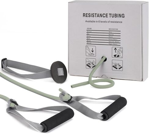 Resistance Tubes for Working Out, Exercise Bands with Handles and Door Anchor for Physical Therapy Women and Men, Rubber Tubing for Lower Pilates, at-Home Workout, 25 Foot in Saudi Arabia