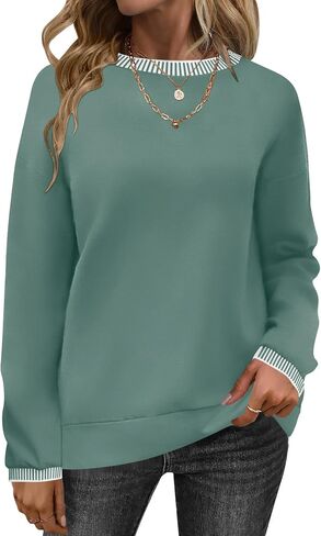 AKEWEI المرأة عادية Crewneck بلوزات طويلة الأكمام قميص خفيف الوزن تونك البلوز القمم S-XXL in Kuwait